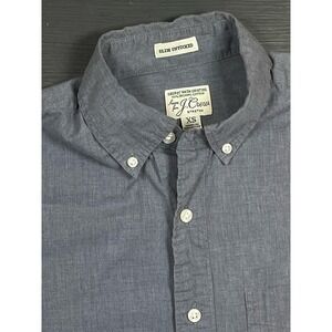 New J Crew Men Dot Blue Long Sleeve Stretch Slim Untucked Organic Cotton Shirt L